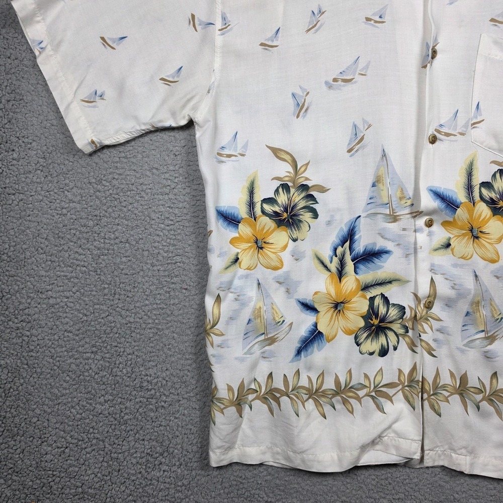 Vintage Splatt Hawaiian Shirt Mens Size XL Ivory Floral Open Collar Relaxed Fit - Picture 4 of 10